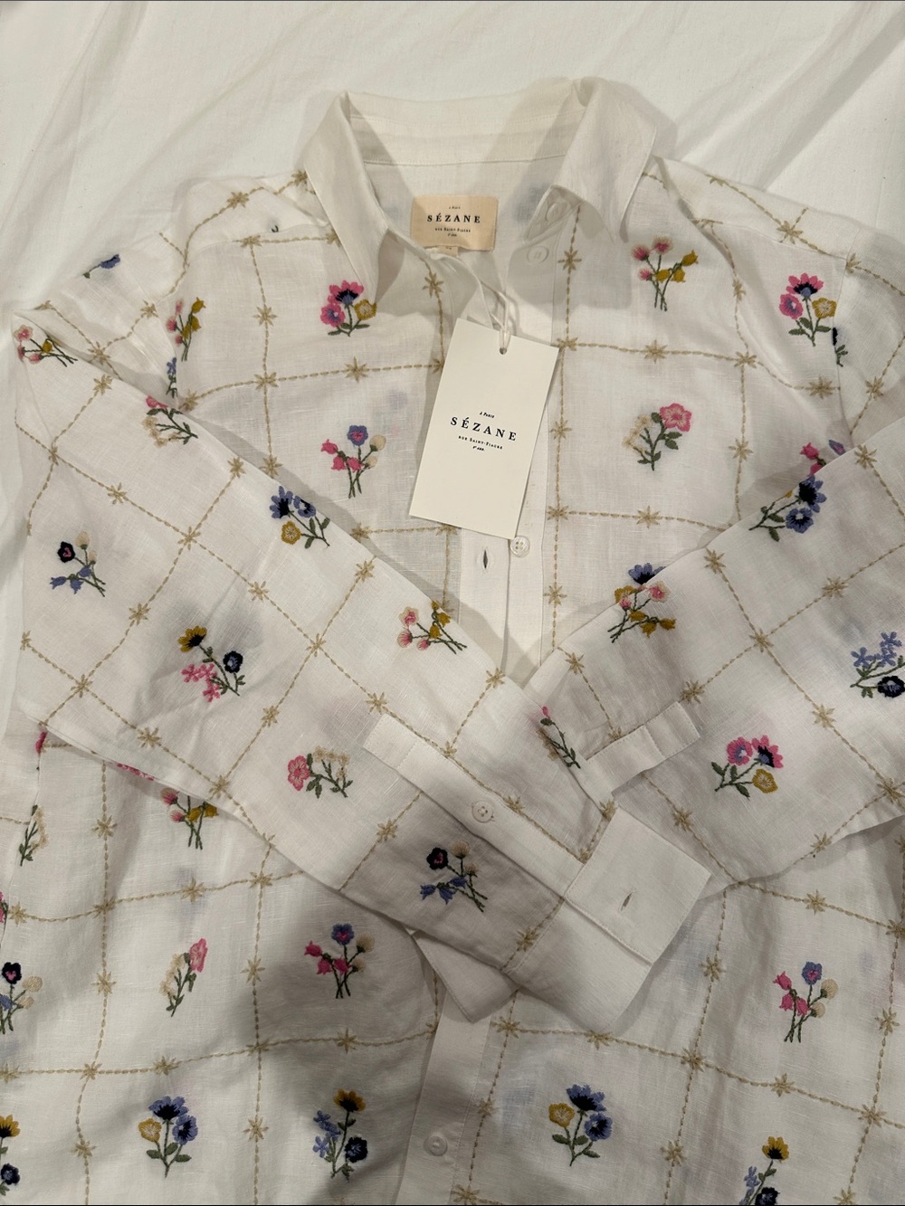 NWT Sézane Herbarium Embroidery Maxy Floral Button-Up Shirt - Picture 4 of 5